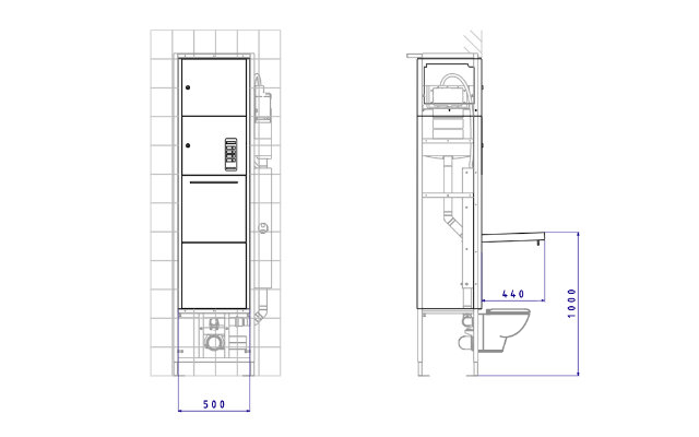Steckbeckenspüler CDD 1050 (EWC) mit Maßen